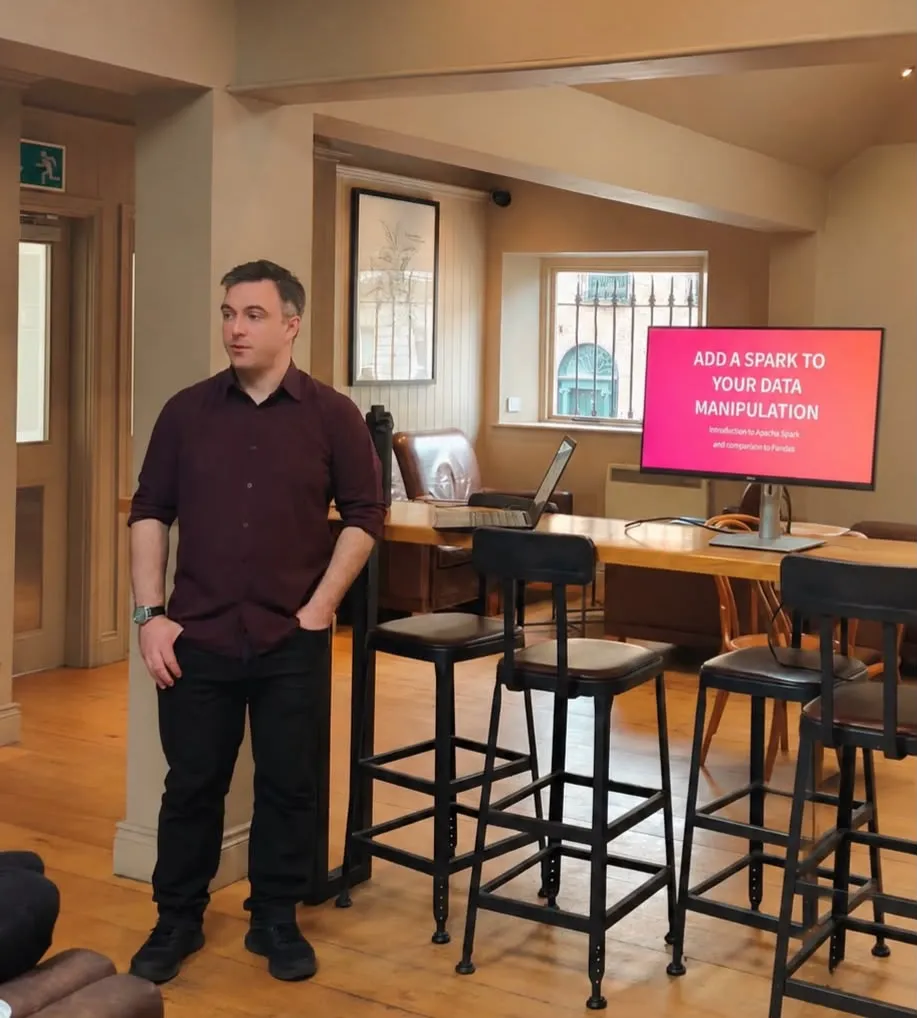 Mark presenting a tech talk on Apache Spark